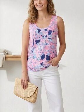 Lilly Pulitzer Womens Pelican Pink Head in the Sand Print Clayton Tank Top